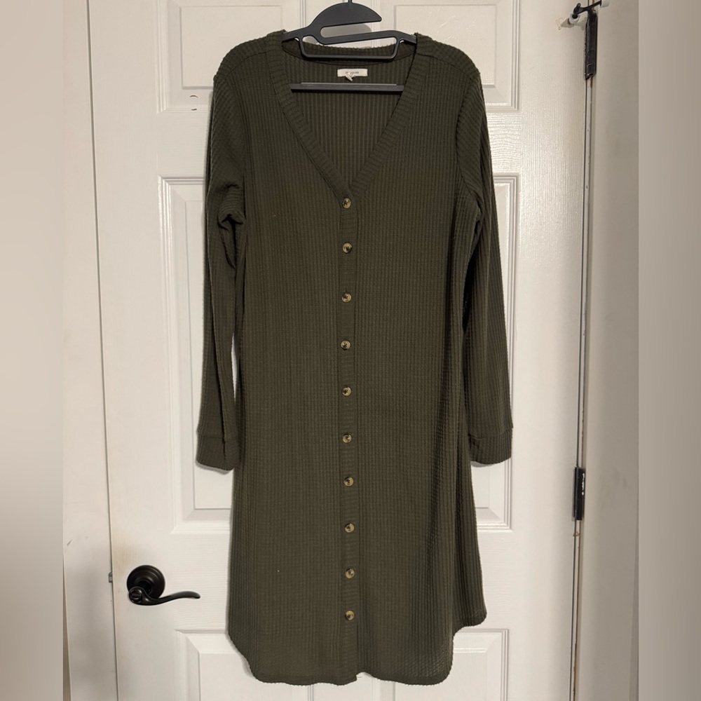 Maurices Olive Button-Front Ribbed Long Sleeve Dress